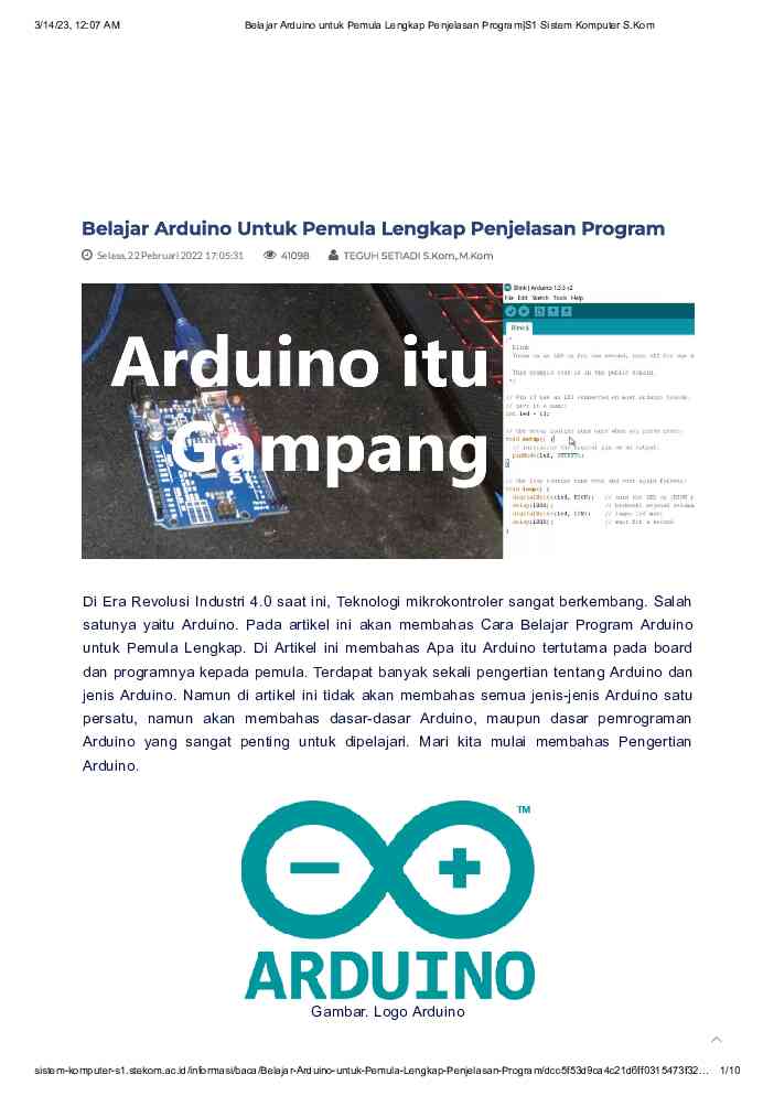 Belajar Arduino Untuk Pemula Lengkap Penjelasan Program S1 Sistem Komputer S.ko