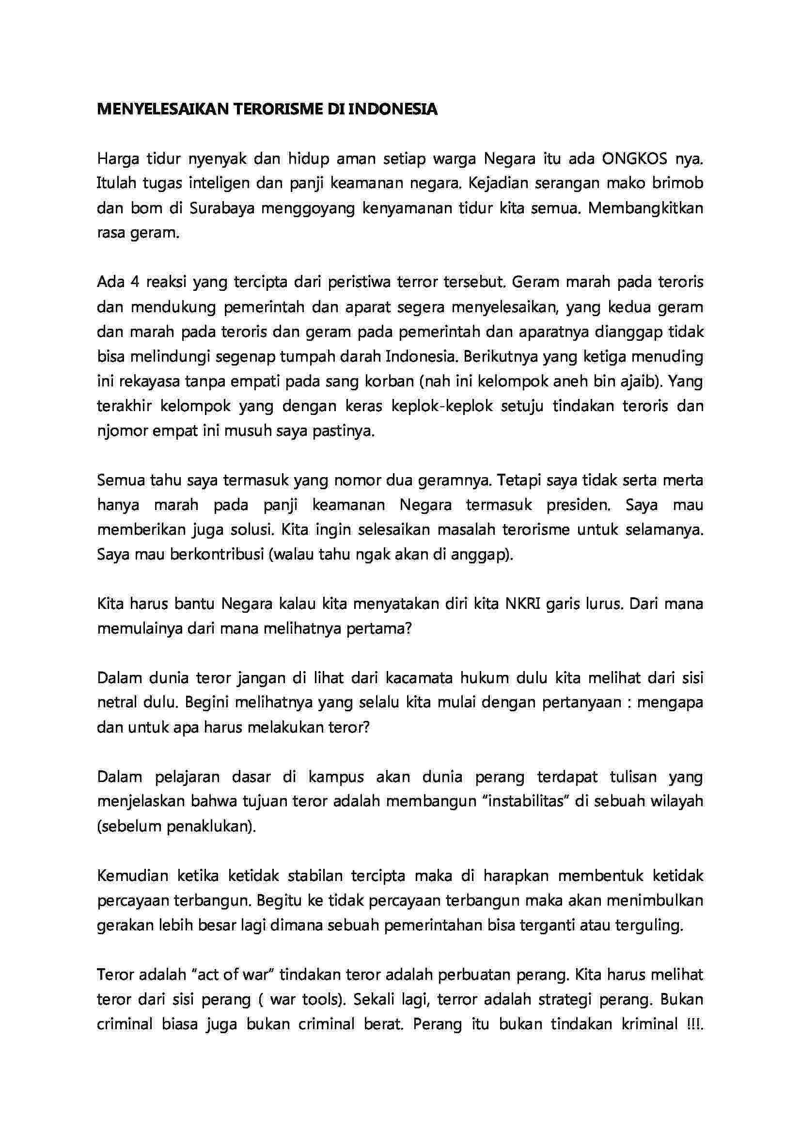 menyelesaikan terorisme di indonesia