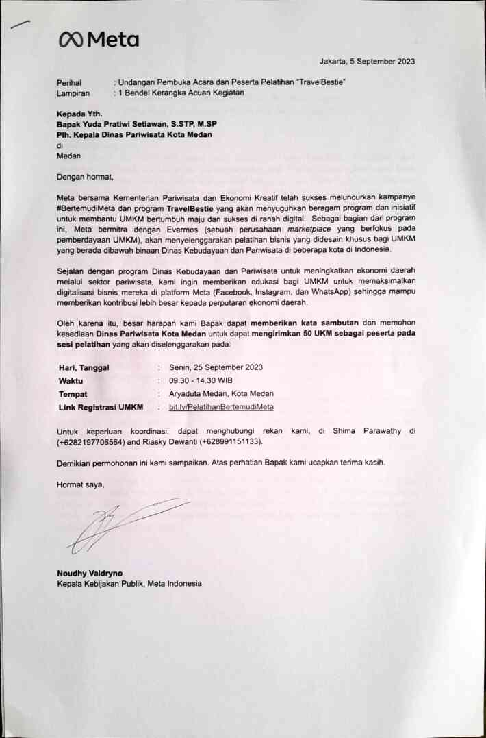 undangan pelatihan travelbestie by meta